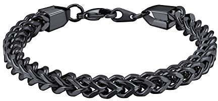Bandmax Armband schwarz Edelstahl Armkette 21cm Armband Männer 6mm breit Franco Kette Armband Gliederarmband Kette Schmuck Accessoire für Damen Herren