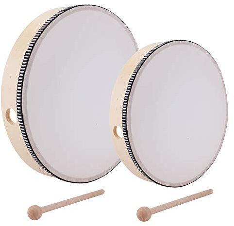 Foraineam 10 Inch & 8 Inch Hand Drum Musical Percussion Instrument Wooden Frame Drum with Wood Drum Sticks