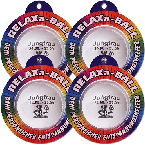 TE-Trend 4 Stück Antistressbälle Sternzeichen Jungfrau Stressball Knautschball Wutball Aggressions Ball 50mm Silber