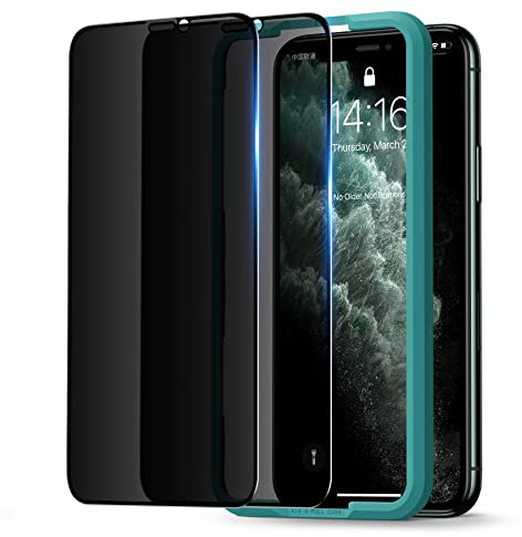 BENKS 2 Stück Schutzfolie für iPhone 11 Pro Max, iPhone Xs Max Privacy Anti Spion Dunkel Folie Vollständige 9H Sichtschutzfolie Displayschutzfolie für iPhone Xs Max/11 Pro Max - 6,5 Zoll