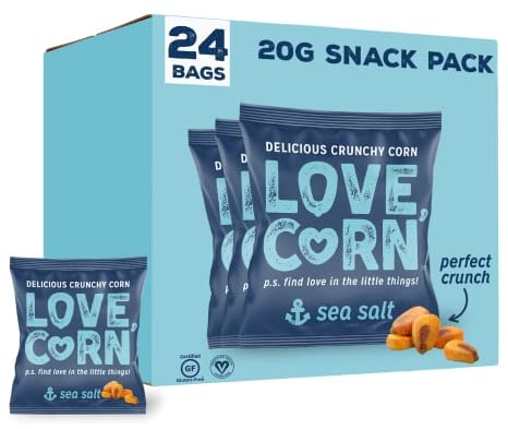 LOVE CORN Sea Salt | Delicious Crunchy Corn Snack | 24 x 20 bags | Low Sugar, Gluten Free, Vegan