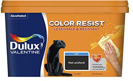 Dulux Valentine Color Resist Pièces à Vivre - Peinture Intérieure Murs, Plafonds, Boiseries - Lessivable et Résistante - Couleur : Noir Profond - 2,5 L - 5351571