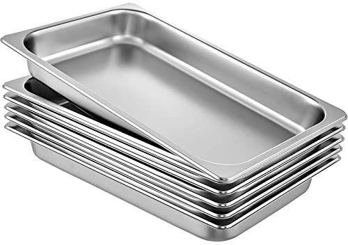 WWDOLL Vassoio Rettangolare Portabile 8,5L Vassoio in Acciaio Inossidabile da 6 Pezzi, Piatto e Pentola al Vapore da Cucina 530x325x65mm, Teglia da Forno per Bar, Ristorante e Hotel