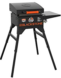 Blackstone 1939 On The Go Grillplatte mit Seitenablage, Haube und Beinständer, strapazierfähig, flach, Grillstation für Küche, Camping, Camping, Outdoor, Heckklappe, schwarz