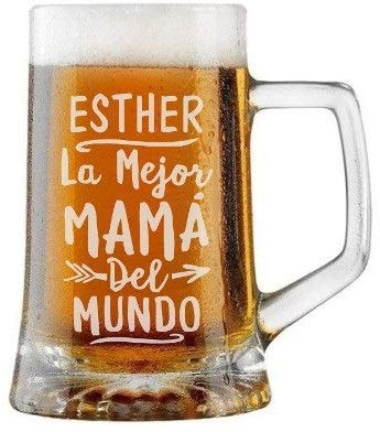 Jarra de Cerveza Personalizada MEJOR MAMÁ MUNDO. Regalo Grabado y Personalizado para Hombre o Mujer. Detalle para Celebraciones Cumpleaños Aniversario Regalo Día de la Madre Jubilación. Regalo