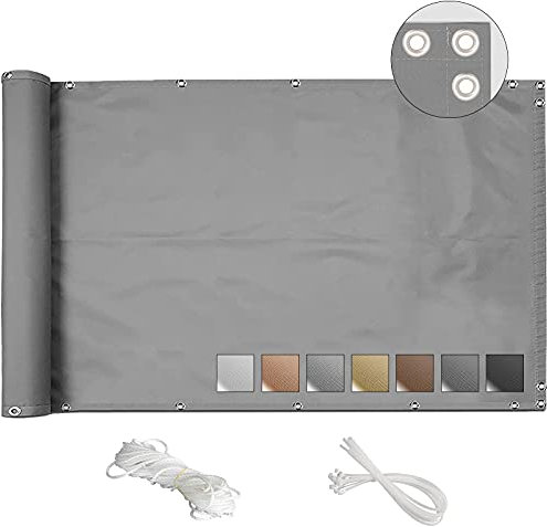 MEEYI Panneau Brise Vue Exterieur Jardin 110x300cm Brise Vue pour extérieur Balcon Cache Vue Couverture de confidentialité écran Balcon Vent Protection UV pour Balcon avec Attache de câble-Gris Clair