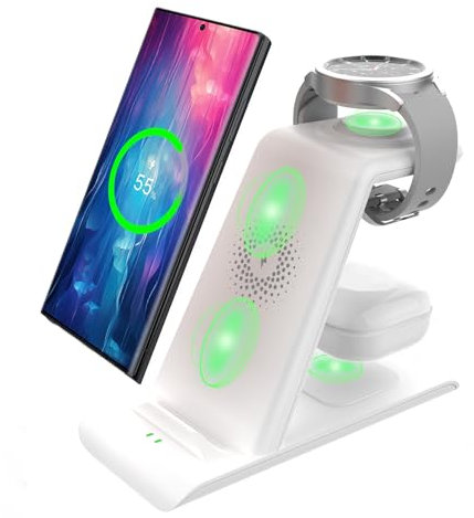 SPGUARD 3 in 1 Drahtloses Ladegerät kompatibel mit Galaxy Watch8 40mm 44mm/8 Clasic 46mm/Ultra (2025) 47mm/7/6/5,für Galaxy S25 Edge/Ultra/S25+/S25/Z Flip 7/FE/Z Fold 7,für Galaxy Able/Buds 3 Pro/2