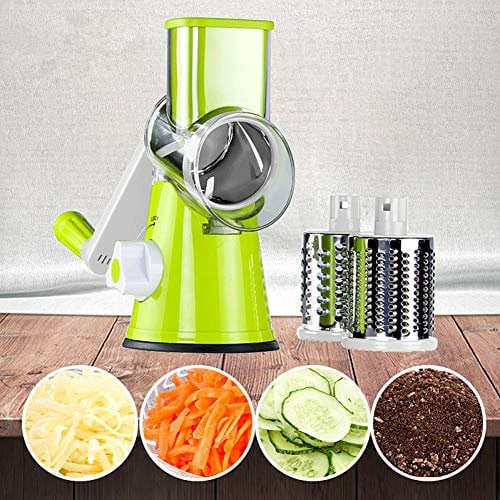 Manual Vegetable Cutter Tabletop Drum Round Mandoline Slicer Onion Potato Carrot Grater with 3 Chopper Blades Kitchen Gadgets