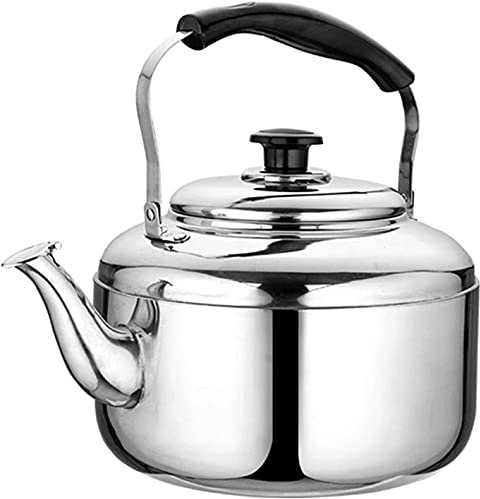 AWAING Flötenkessel Induktion Edelstahl Teekanne Camping Wasserkocher zum Kochen von Wasser Herdpfeifen mit ergonomischem Griff Wasserkessel für Holzofen(Color:Silver;Size:5L)