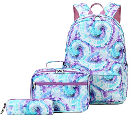 ZHIERNA Schulrucksack Mädchen Teenager Tie Dye Schule Rucksack Schulranzen Kinder Schultasche mit Lunchpaket Tasche und Mäppchen Schultaschen-Sets Casual Daypacks School Bag Tie Dye