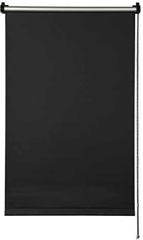 Deco Company Thermo-Rollo ohne Bohren mit Thermo-Rückseite, Klemm-Montage, Höchste Lichtreflektion, Energiesparend, Lichtundurchlässig, Alle Montage-Teile inklusive, Schwarz, 90 x 150 cm