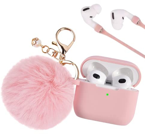 PERSONALLY YOURZ AirPod 3 Case Designer Airpod 3rd Generation Case With Fluffy Pompom 【Support Wireless Charging】Offer maximum Protection Light Weight Premium Grade Silicone - (Peach Pink)