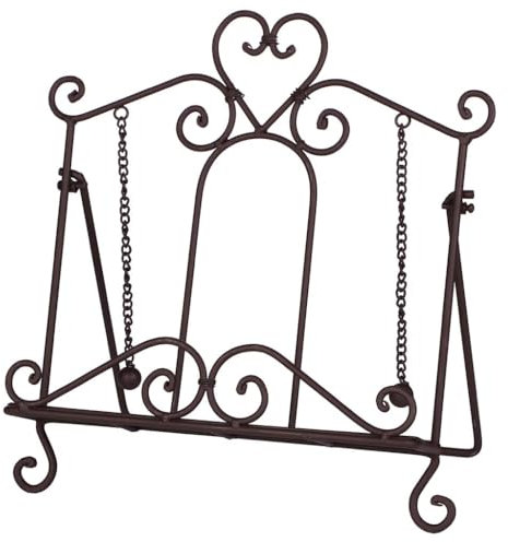 Cook Book Stand Ornamental Recipe Book Holder Cast Iron Kitchen Worktop Cookbook iPad Tablet Holder Stand with Weighted Page Holders (Brown)