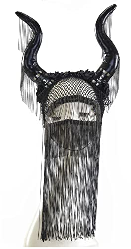 Steampunk Kuh Hörner Stirnband Krone Cosplay Perlen Pailletten Dekor Halloween Party Karneval Teufel Kopfschmuck (Stil B), Einheitsgröße