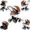 Prokoke PU-Leder Kinderwagen 3 in 1, Buggy mit Umkehrbarem Zwei-Wege-Schub, Kinderwagen Rahmen Aluminiumlegierung, Kombikinderwagen 3 in 1 Einem Klick Faltbar Baby Kleinkind Neugeborene (Khaki 518)
