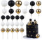 Gyufise 30Pcs Black White Gold Ball Cake Toppers Mini Balloon Cupcake Toppers DIY Foam Ball Cake Insert Decoration for Wedding Anniversary Birthday Party Supplies