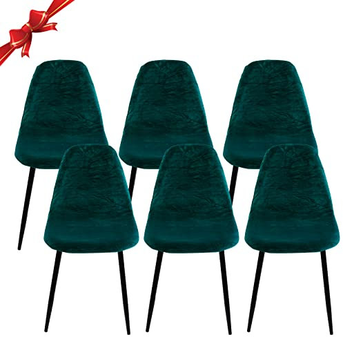 Jaotto Stuhlhussen 6er Set Strech, Esszimmerstühle Bezug Universal Waschbar Abnehmbare,Jacquard Stuhlbezug Stuhlabdeckung Antirutsch, Küchenstühle für Büro Esszimmer Wohnzimmer,Samt#Dunkelgrün