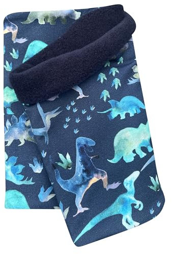 Wollhuhn Mädchen/Damen/Jungen Warmer Schlupfschal/Halstuch Innen Fleece Gefüttert Viele Motive Winter Übergangszeiten (Dinos Blau/Grün)