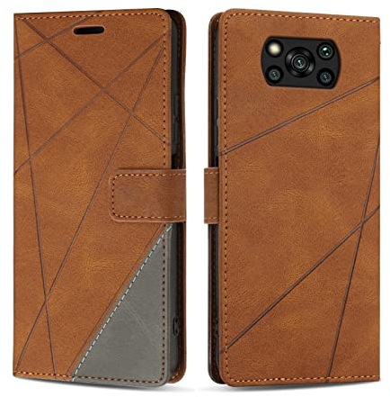 SONWO Hülle für Xiaomi Poco X3 Pro/Poco X3 NFC, Premium PU Leder Handyhülle Flip Case Wallet Silikon Schutzhülle Klapphülle für Xiaomi Poco X3 Pro/Poco X3 NFC, Braun