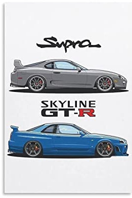 Legends Jdm Auto-Poster Nissan Gtr R34 und Supra MK4 Poster Dekorative Malerei Leinwand Wandposter und Kunstbild Druck Moderne Familie Schlafzimmer Dekor Poster 40 x 60 cm