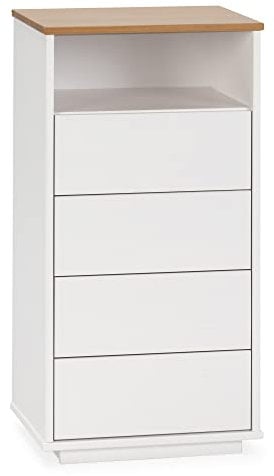 HOMN LIVING Sinfonier de Noche Bob 4 cajones 1 Hueco Blanco/Roble, Madera Maciza, 45 cm (Ancho) 35 cm (Profundo) 90 cm (Altura)