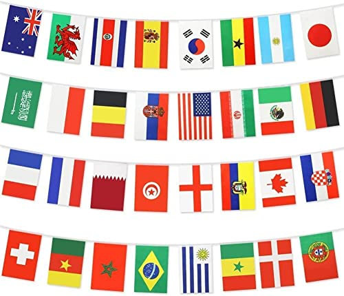 10M FIFA World Cup Bunting Fabric Qatar 2022 Football Teams 32 Countries Flags Banner International Bunting Decorations