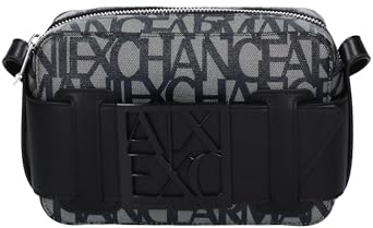 Armani Exchange Women's Logo Placket Top Zip Crossbody Bag Camera case, Beige/Black