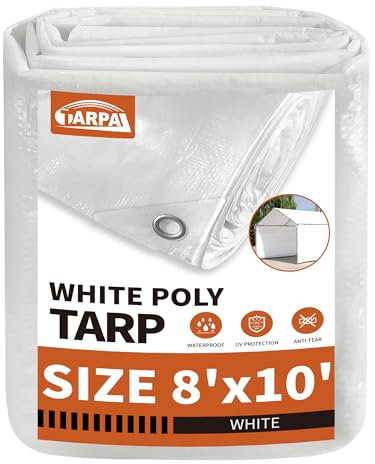 TARPAL Bâche blanche imperméable de 2,4 x 3 m - 7,5 mm - Tout usage - Imperméable - Protection contre la neige et les UV - Résistante aux déchirures et aux déchirures