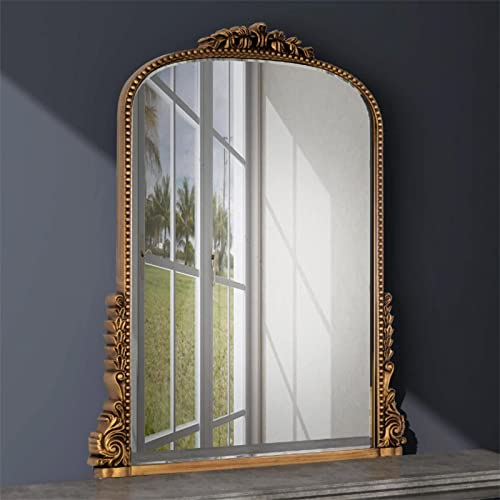 SHYFOY Ornamentado Oro Barroco Antiguo Espejo de Pared, Espejos Decorativos para Baño Entrada Polvorín, Tradicional Elegante Espejo Antiguo, 80 X 60 cm