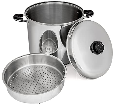 Maxam 30 Quart Suppentopf & Dampfkorb-Set – wasserloses Kochen & hohe Wärmespeicherung – Suppentopf mit Deckel zum Kochen & Servieren