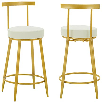 GGZONE Barhocker, Esszimmerstuhl, Barhocker mit goldenem Metall, 2er-Set, runde Küchenthekenhocker, runder Barhocker, rückenfreie Barstühle, 25,6 Zoll für Theken-Pub-Höhe, 2er-Set Beautiful Scenery