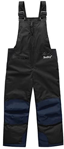 BenBoy Enfant Pantalon de Ski Softshell Imperméable Thermique Étanche Vent réglable Bretelles Sangle arrière de Snow Hiver pour de Montagne Randonnée Neige Escalade HXK7112-Black-164