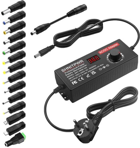 SHNITPWR Universal-Netzteil 9V~36V 4A 144W DC 9V 12V 14V 19V 24V 30V 36V Verstellbar AC DC Adapter 5,5 x 2,5 mm mit 14 Spitzen für CCTV-Kamera-Lautsprecher