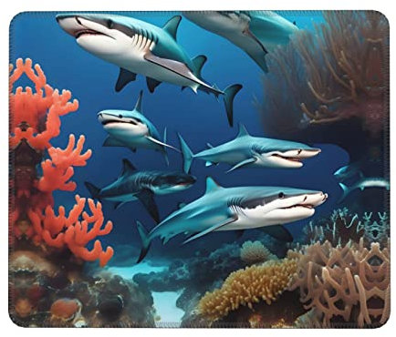 Sottomarino Shark Coral Gaming Mouse Pad, Lavabile Antiscivolo Gomma Spessa Ufficio Casa Personalizzato Mouse Pad 7,9 x 24,1 cm