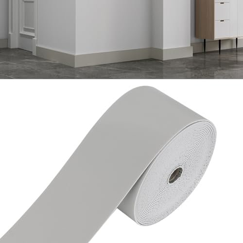 IGTOPS 10cmx10m Rodapié Flexible Autoadhesivo, Blando Rodapie PVC Impermeable Brillante Zócalo Suave Borde de Papel Pintado Decoración(Gris)