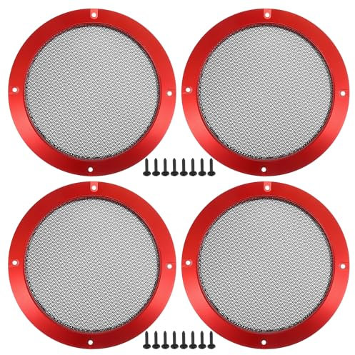 X AUTOHAUX 6.5 Car Speaker Grills Cover Mesh Round with Screws Red - 4 Pcs