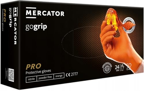 Nitrilhandschuhe Go Grip - Orange - S - 50 Stück (25 paar) Puderfreie und Latexfrei Einweghandschuhe I Schutzhandschuhe I Strapazierfähige I Arbeitshandschuhe I Gartenhandschuhe I Disposible Gloves