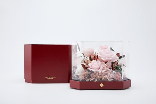 RENORNER Handgefertigte Luxus-Leder-Geschenkbox für ewige Blumen, ewige Rosen, besondere unsterbliche Rosen, Geschenke für Tochter, Mutter, Schwester, Mutter, Oma (Rosa)