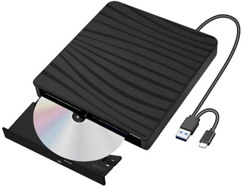 OTBEHUWJ External CD DVD Drive, Type-C USB 3.0 Slim Portable CD Reader CD/DVD-RW Burner High Speed Data Transfer Super drive for Laptop, Desktop, Mac, IOS, Windows 10/8/7 / XP/Linux