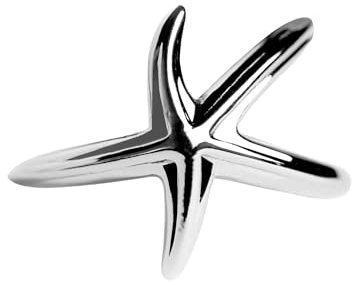 GOLDENCAT Anillo Arrecife Plateado, Ajustable con Forma de Estrella, Baño Rodio