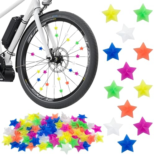 Feliciay 72 Stück Speichen Perlen Kinder,Speichen Reflektoren Sterne,Kunststoff Fahrrad Rad Perlen,Reflektierende Speichenklicker,für Mädchen und Jungen Fahrrad Speichen Dekoration
