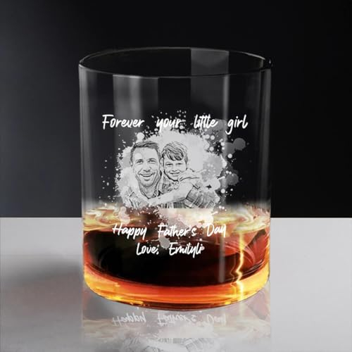 Beautay Verre à whisky photo personnalisé de 355 ml avec fond gravé « Dad's Whiskey » pour les moments que nous conduisons vous à boire, cadeau de Noël, de fête des pères, d'anniversaire pour lui,