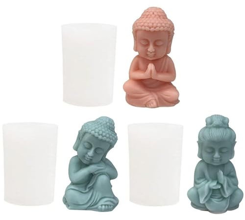 HiyyFloy Molde De Silicona De Buda, 3 Uds., Molde De De Silicona De Buda 3D Hecho a Mano, Fabricación De Velas De Yeso, Molde para Manualidades De Resina DIY