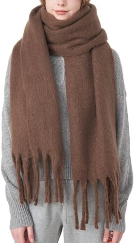 OUNIYA Grande écharpe épaisse surdimensionnée en laine épaisse chaude pour l'hiver, marron, Large