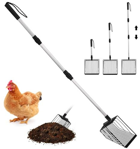 NQEUEPN Metal Chicken Litter Scooper, Detachable Cat Litter Scoop Long Handle Litter Scooper for Chicken Coop Stainless Steel Heavy Duty Sifting Shovel for Chicken Coop Accessories