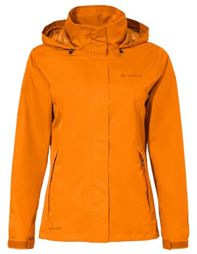 VAUDE Escape Light Regenjacke Damen – wasserdicht, atmungsaktiv und winddicht mit 2-Lagen-Membran, verstaubare Kapuze, 420g leicht, kurkuma,40