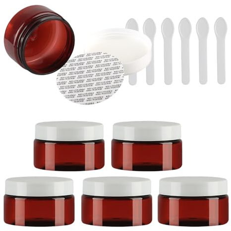 PQPAUTY 6 Pièces Vides 100 ml Brun Cosmétique Pot en Plastique avec Couvercle Blanc 100 g Pots de Cosmétique Crème de Bouteille Contenant