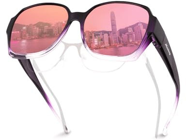 Meeloog DEMST2106 Surlunettes de soleil polarisées pour homme et femme Protection UV400 Lunettes de soleil carrées surdimensionnées pour la conduite, Cadre violet D1 / lentille miroir rose