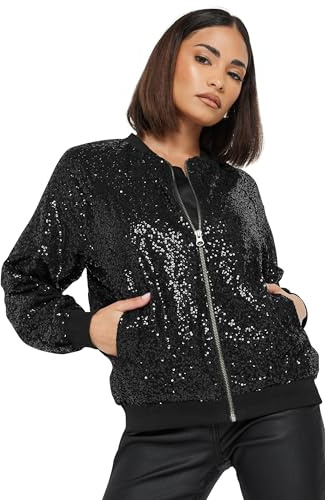 PixieGirl Petite Black Sequin Bomber Jacket Petite