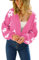 Jamron Femme Ouvert Gilet Court Florale Manches Longues Cover Up Cardigan en Tricot Fuchsia SN602C271 XL